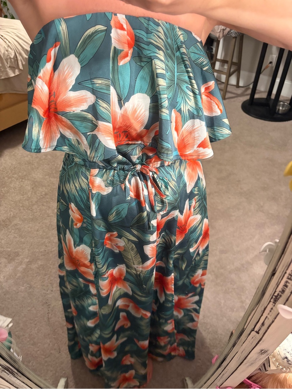 Floral Strapless Maxi Jumpsuit in Teal & Coral